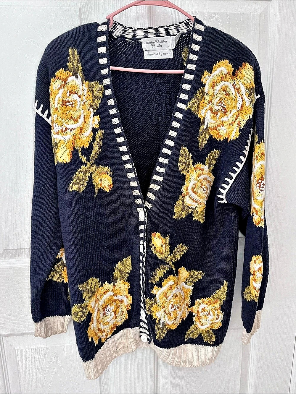Marisa Christina Classics Floral Hand Knit Cardigan Vintage Cottagecore